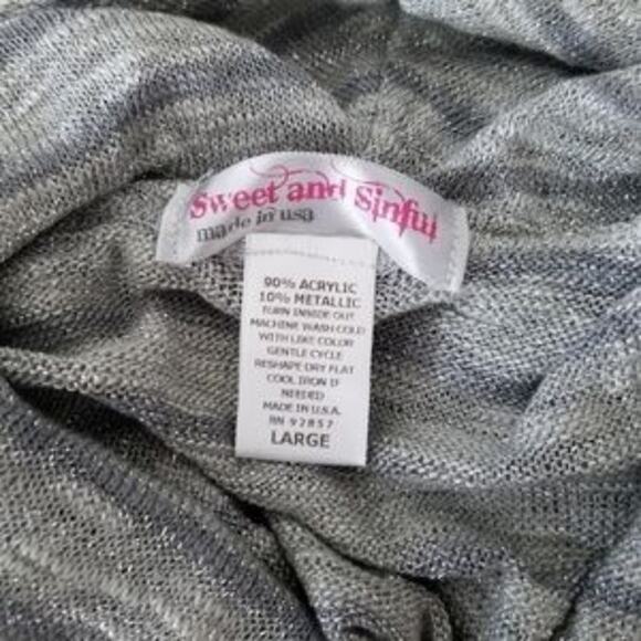 Sweet & Sinful Gray Metallic Thread Cowl Neck Pullover Sweater Women's Large - Picture 5 of 5